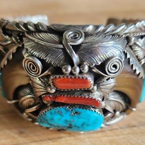 Native American Bear Claw Turquoise Cuff Bracelet